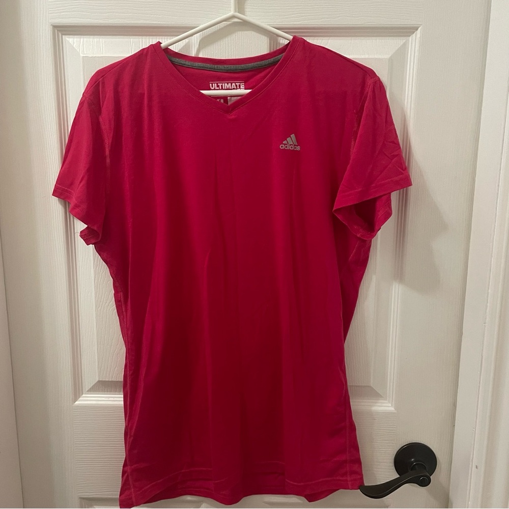 adidas Bright Pink Short Sleeve V-Neck Tee